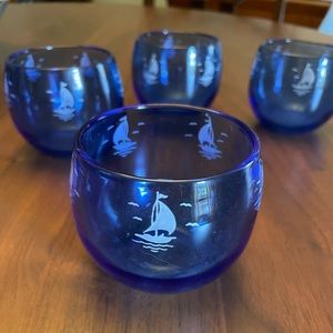 Vintage Hazel Atlas Cobalt Sailboat tumblers